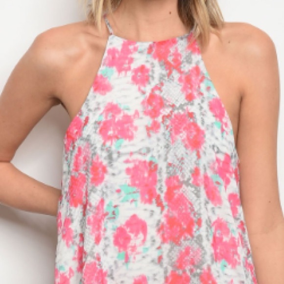 Pink & gray floral print two toned tunic dress - Picture 3 of 7